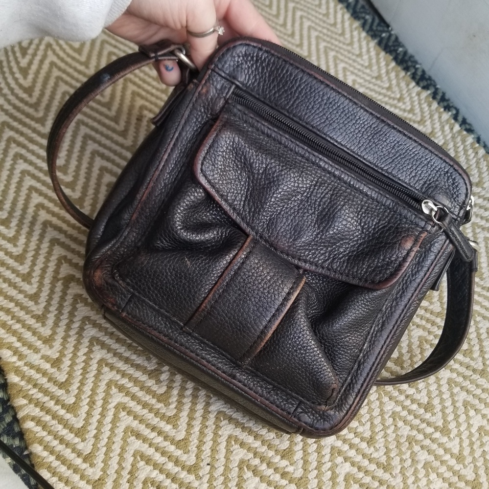 Dark brown fossil crossbody organizer